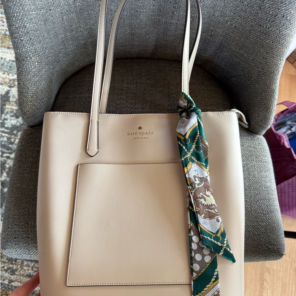 Kate Spade Beige Tote with Scarf Accent